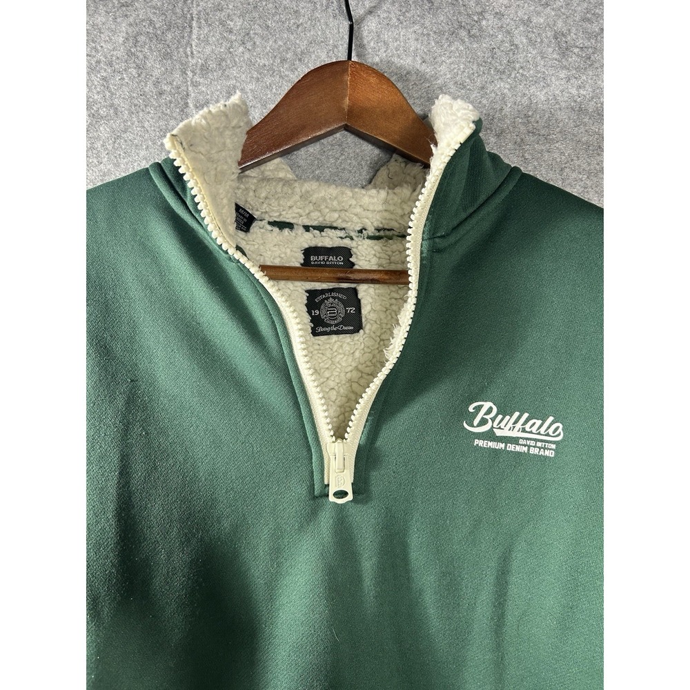 Buffalo David Bitton Sherpa Lined Quarter Zip Pullover Men's Medium Green Y2K